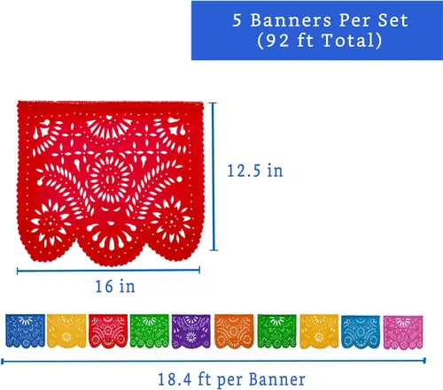 Vista 4 de Pancartas de fiesta mexicana (paquete de 5 con 10 banderas de plástico multicolor por bandera) + piñata mexicana (tamaño grande de 32 pulgadas)