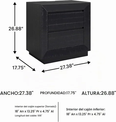 Vista 3 de Diseño de firma por Ashley Londer Mesita de noche casual con puertos USB, negro