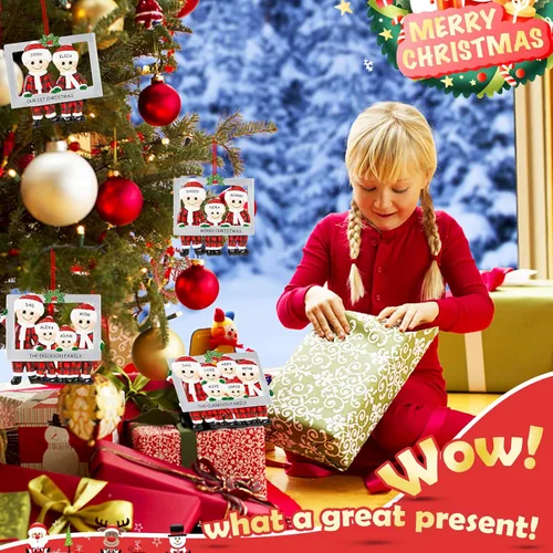 Vista 5 de Adorno de Navidad personalizado 2025, adorno para árbol de Navidad, marco personalizado de familia feliz hecho de cerámica, colgante con nombre