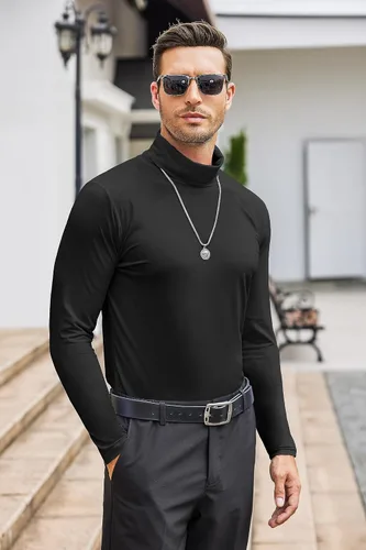 Vista 7 de COOFANDY Camisetas casuales de cuello alto para hombre, ligeras, básicas, de algodón