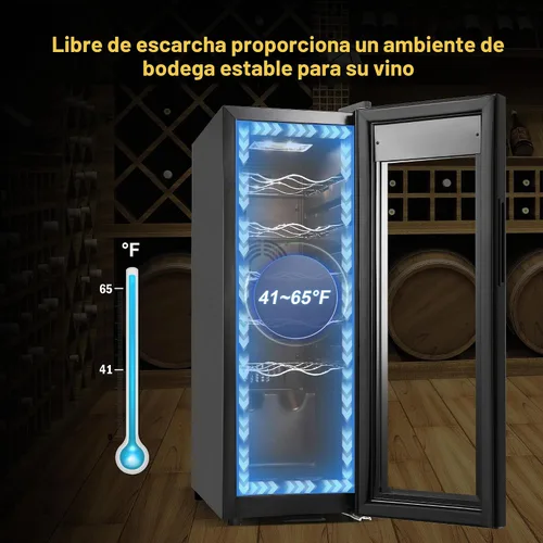 Vista 5 de FoMup Refrigerador de vino con 12 botellas, pequeño refrigerador de vino independiente con control de temperatura digital de bloqueo de seguridad
