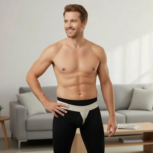 Vista 4 de ORTONYX Cinturón de soporte de armadura de hernia inguinal de ingle - Izquierda Beige