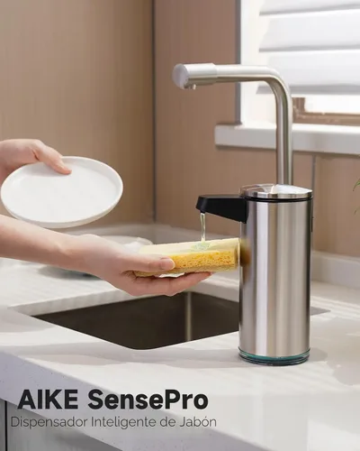 Vista 2 de Aike SensePro Dispensador Automático de Jabón Tipo-C Recargable, Acabado de Acero Inoxidable Cepillado 12.8 fl.oz. para Jabón Líquido Type-C