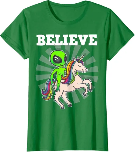 Vista 45 de Believe Space Alien Riding Unicorn - Camiseta de regalo divertida, Negro, S