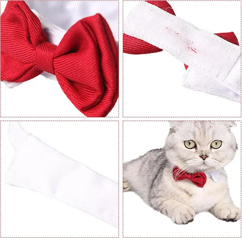 Vista 4 de Corbata de cuello ajustable formal para mascotas para perros y gatos, disfraces de aseo de boda (S, rojo)