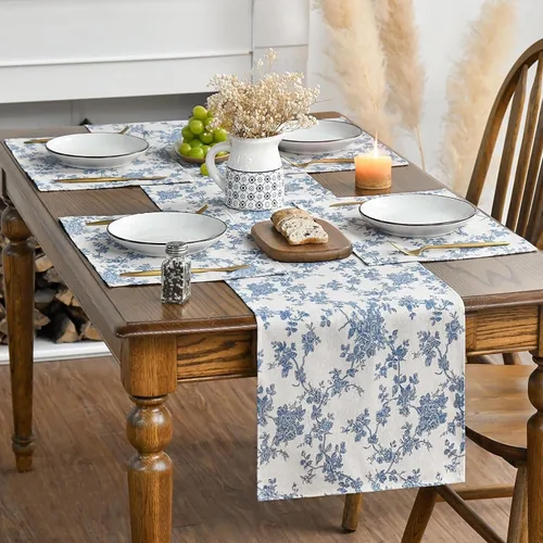 Vista 5 de Juego de 6 manteles individuales pastorales para mesa de comedor, reversibles y resistentes al calor, antideslizantes, manteles para mesa de cocina