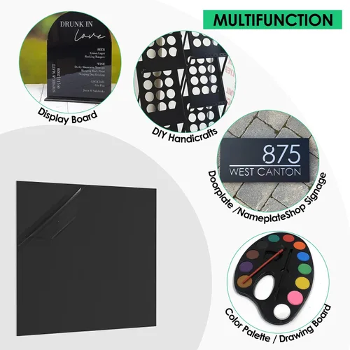 Vista 2 de CREGEAR Hoja de plástico ABS de 12 x 12 x 1/16 pulgadas, paquete de 6 Tablero termoplástico rígido negro para letreros, manualidades, proyectos