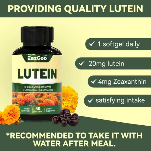 Vista 4 de Luteína para ojos, luteína 20 mg, suplementos de luteína y zeaxantina, suplementos para los ojos, alivio de la fatiga ocular y apoyo para la salud