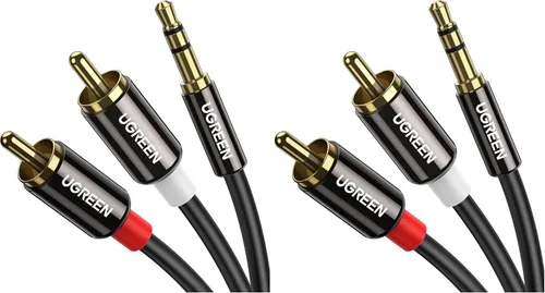 Vista 10 de UGREEN 3.5mm to RCA Cable, 3.3FT 2RCA Male to Aux Audio Adapter, HiFi Sound Conector RCA a Aux para teléfono altavoz MP3 Tablet HDTV, cable auxiliar