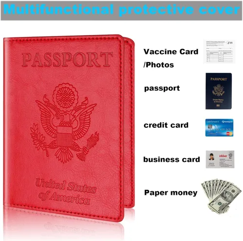 Vista 5 de Herain Soporte para pasaporte, funda para pasaporte, cartera para pasaporte, para mujeres y hombres, funda de pasaporte, protector de libreta