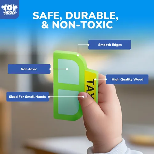 Vista 5 de TOY Life Rompecabezas para niños de 2 a 4 años, 4 vehículos con ortografía de madera para niños pequeños de 3 a 5 años, juguetes Montessori, regalos