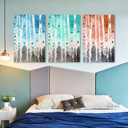 Vista 2 de wall26 3 Panel Canvas Wall Art Silver Birch Pictures Home Wall Decorations for Bedroom Living Room Paintings Canvas Prints Framed - 16"x24" x 3