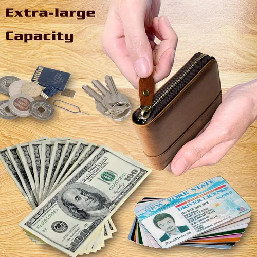 Vista 40 de Admetus - Cartera de piel auténtica para hombre con cremallera, plegable