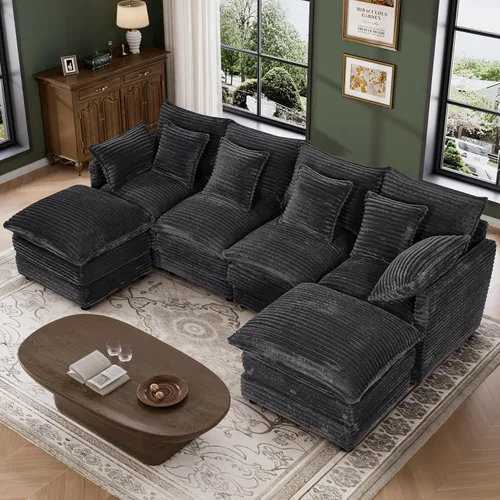 Vista 17 de Sofá de nube de 110 pulgadas en forma de U de gran tamaño gris claro para sala de estar, sofá modular modular con otomana y doble Coushion