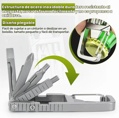 Vista 3 de Generic 12 en 1 Llavero Multiherramienta Destornillador con Puntas Plegables Herramienta Multifuncional Abrebotellas Herramienta de Bolsillo