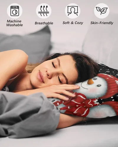 Vista 4 de Fundas de almohada de tamaño estándar de muñeco de nieve, 2 paquetes de fundas de almohada suaves para cama, fundas decorativas para sofá de cuerpo