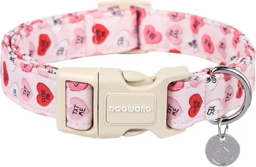 Vista 7 de DOGWONG Collar para perro de San Valentín, collar ajustable de algodón con corazón de caramelo azul, perfecto para perros pequeños a medianos