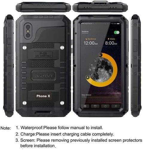 Vista 4 de Beasyjoy Funda de metal para iPhone Xs iPhone X/10, resistente al agua, resistente, protección de cuerpo completo, a prueba de golpes, resistente