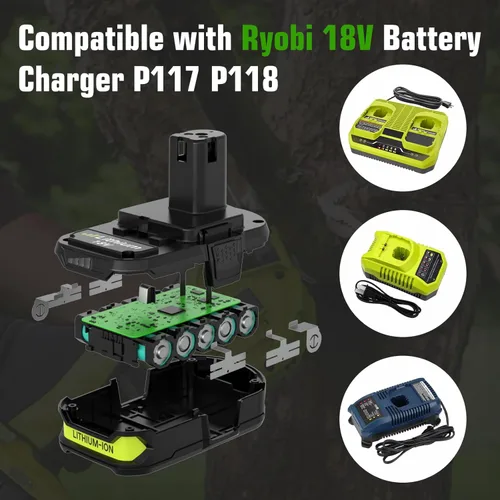 Vista 5 de Enermall Paquete de 2 baterías de repuesto P102 de 3600 mAh para Ryobi de 18 V Plus compatibles con baterías Ryobi de 18 V P108 P103 P105 P107 P109