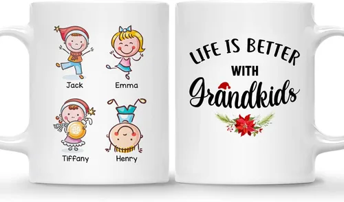 Vista 7 de Gossby Taza personalizada – GRANDKIDS MAKE LIFE MORE GRAND (1 niño) – Taza de café de cerámica de 11 onzas y 15 onzas para abuelos/abuelos – Idea