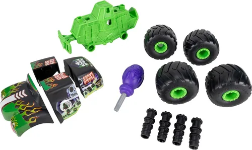 Vista 7 de Monster Jam™ Monstruction Build & Crash Grave Digger™ - Vehículo para construir de 8 pulgadas con 14 piezas y destornillador
