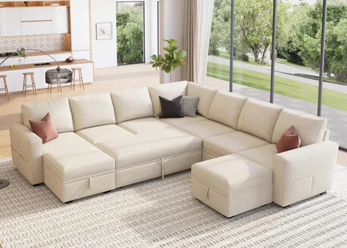 Vista 12 de HONBAY - Asiento individual para sofá cama modular con cama extraíble, sillón sin brazos personalizable para sofá modular, color beige
