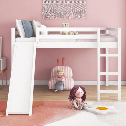 Vista 11 de Cama tipo loft de madera maciza con diseño multifuncional para niños y niñas (espresso)