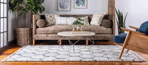 Vista 4 de Unique Loom Hygge Shag Collection - Alfombra de área enrejado (2 pies 2 pulgadas x 3 pies, rectangular, marfil / gris)