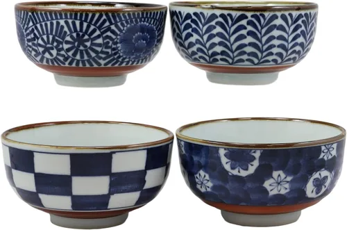 Vista 4 de Ebros Gift Made In Japan Shades Of Blue - Juego de 4 cuencos artísticos de porcelana para ensalada de arroz, miso, sopa de helado, cuenco
