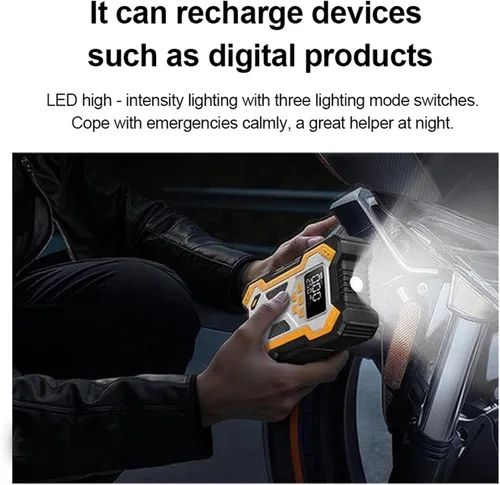 Vista 6 de Luocute Bomba de aire de arranque de automóvil de 1500 A con 8 protecciones de seguridad, 2 puertos USB, 3 modos LED para automóviles, camiones