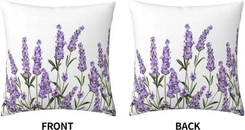 Vista 3 de Fundas de almohada de flores de lavanda moradas con ilustración vectorial floral, funda de almohada decorativa para el hogar, sofá, oficina, 18 x 18