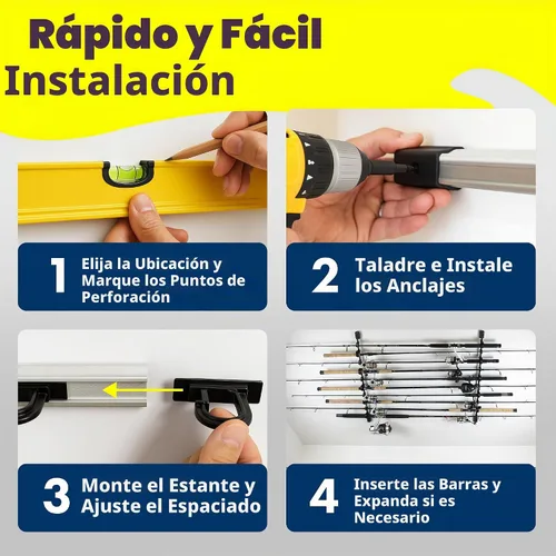 Vista 6 de Rush Creek Creations Estante de almacenamiento de caña de pescar de pared o techo para 10 cañas, soporte vertical u horizontal para caña de pescar