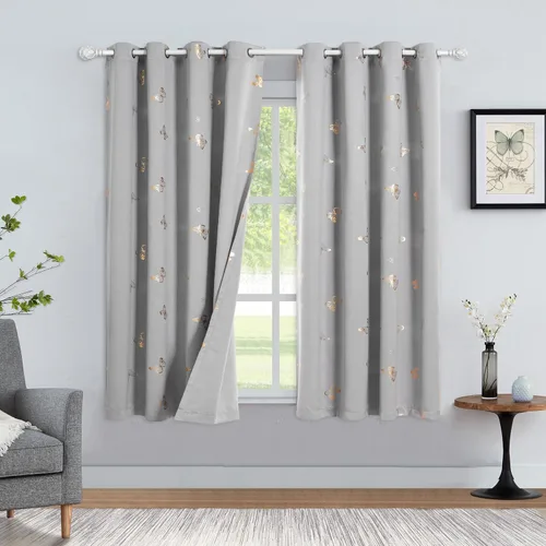 Vista 28 de Jubilantex - Cortinas opacas con diseño de mariposa dorada, 80 % rosa bebé Cortinas opacas 80% rosa lavanda/rosa bebé, estampado de mariposa