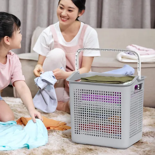 Vista 4 de Taysisiter - Cesta de almacenamiento de plástico de 35 L con asa, 4 paquetes Cestas pequeñas de ropa sucia para baño, cuarto de servicio