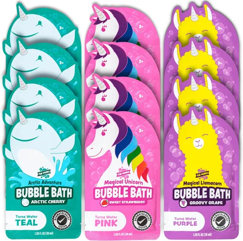 Vista 10 de Tub Works® Magical Kids Baño de Burbujas, paquete variado de 12 unidades, crea agua colorida y toneladas de burbujas de baño, no tóxico, baño