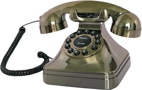 Vista 8 de Teléfono de casa retro de línea fija, teléfono de escritorio antiguo con cable TelPal con cable, juego de teléfono analógico decorativo negro