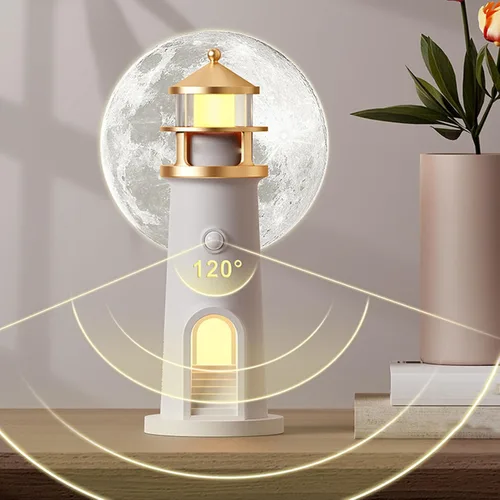 Vista 5 de Zunate Lámpara de luna proyector de luces nocturnas con sensor de movimiento, lámpara de faro de luna, lámpara de mesa LED recargable para niños