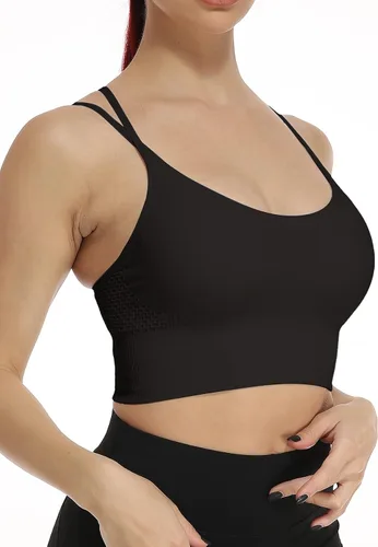 Vista 2 de SEASUM Sujetadores deportivos de bajo impacto con espalda cruzada, acolchados con tiras cruzadas, para yoga, entrenamiento, fitness