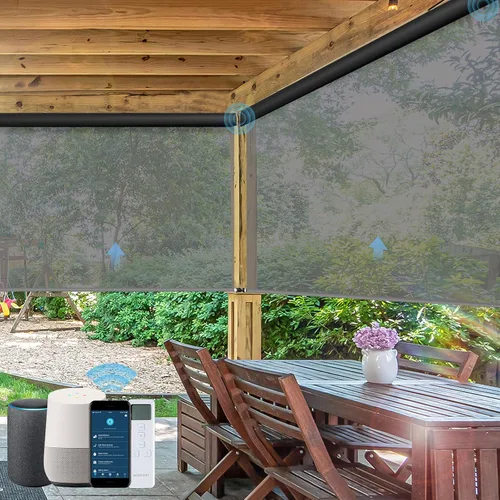 Vista 17 de Persianas enrollables motorizadas para exteriores, persianas enrollables para patio, funciona con Alexa, Google Homekit, Apple Homekit, parasol