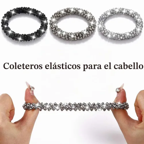 Vista 6 de Fashey Lazo para el cabello con diamantes de imitación, coleteros brillantes con cuentas, accesorios para el cabello para mujeres (tipo A)