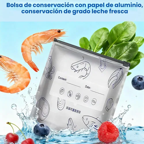 Vista 3 de 30 piezas de bolsas reutilizables de papel de aluminio sellables para almacenamiento, 2026 nuevas bolsas de pie sellables con etiqueta y cierre