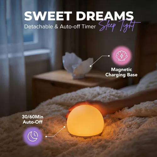 Vista 4 de Lámpara de mesita de noche Shell con cargador inalámbrico, luz regulable sin escalones para dormitorio y dormitorio, lámpara de estado de ánimo