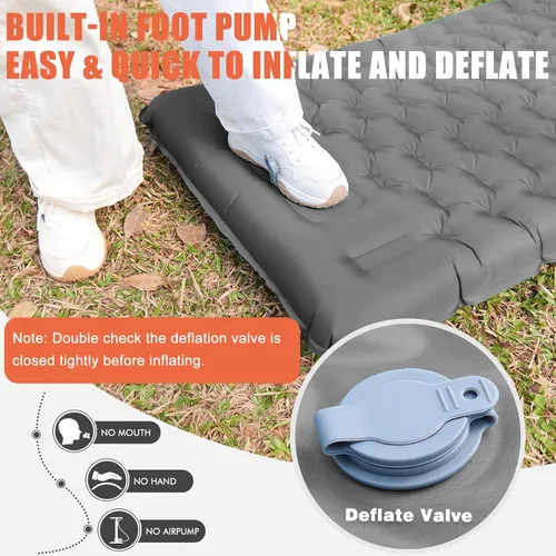 Vista 4 de Colchoneta inflable para acampar con almohada, extra gruesa de 4 pulgadas con bomba integrada, colchón de aire compacto y ultraligero para acampar