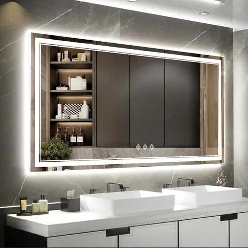 Vista 51 de Espejo LED para baño de 20 x 28 pulgadas con frente degradado y luz LED, espejo retroiluminado para baño, 3 colores, CRI > 90, espejo de baño