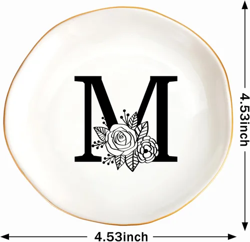 Vista 6 de JoycuFF Bandeja de cerámica con inicial M para joyas, regalos de novia para dama de honor, cumpleaños, compromiso, mejor amiga, mamá, abuela