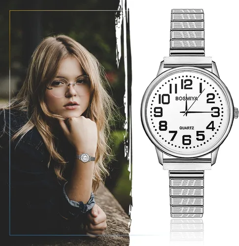 Vista 7 de Lancardo Reloj de pulsera con correa elástica para hombres y mujeres, fácil de leer, esfera de números grandes, banda elástica para el día