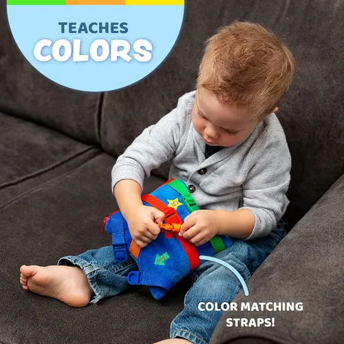 Vista 3 de Buckle Toys - Boomer Square - Juguete esencial de viaje en avión para niños pequeños - Desarrolla habilidades motoras y resolución de problemas