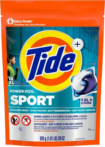 Vista 10 de Tide Power Pods - Cápsulas de detergente para ropa deportiva, 18 unidades, avanzado para sudor + combatiente de manchas
