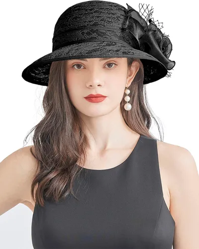 Vista 2 de Tocado de organza para mujer, de ala ancha, para iglesia, boda, fiesta de té, boda