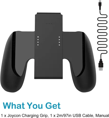 Vista 7 de Kinvoca Joy Con agarre de carga con batería de 2000 mAh, agarre cómodo 2 en 1 para Nintendo Switch Joy-Con Controller, cargador Joycon con cable